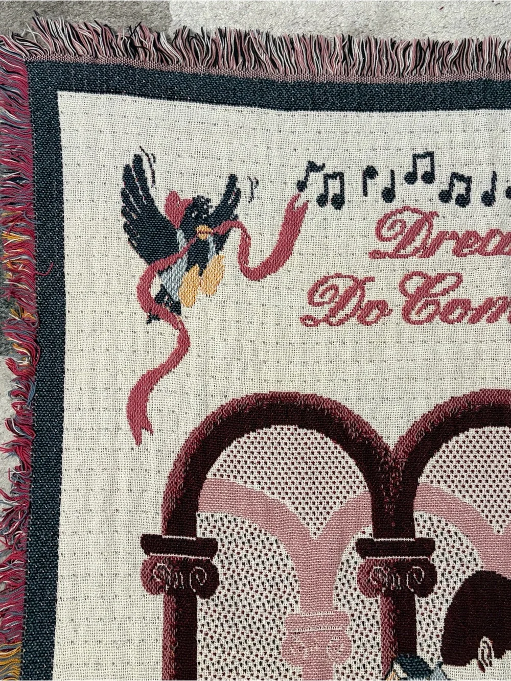 Vtg Disney Cinderella Woven Tapestry Blanket Throw Dreams Do Come True 90s Y2K